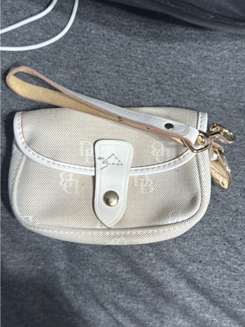 Neutral Beige Wristlet Clutch with Gold Hardware